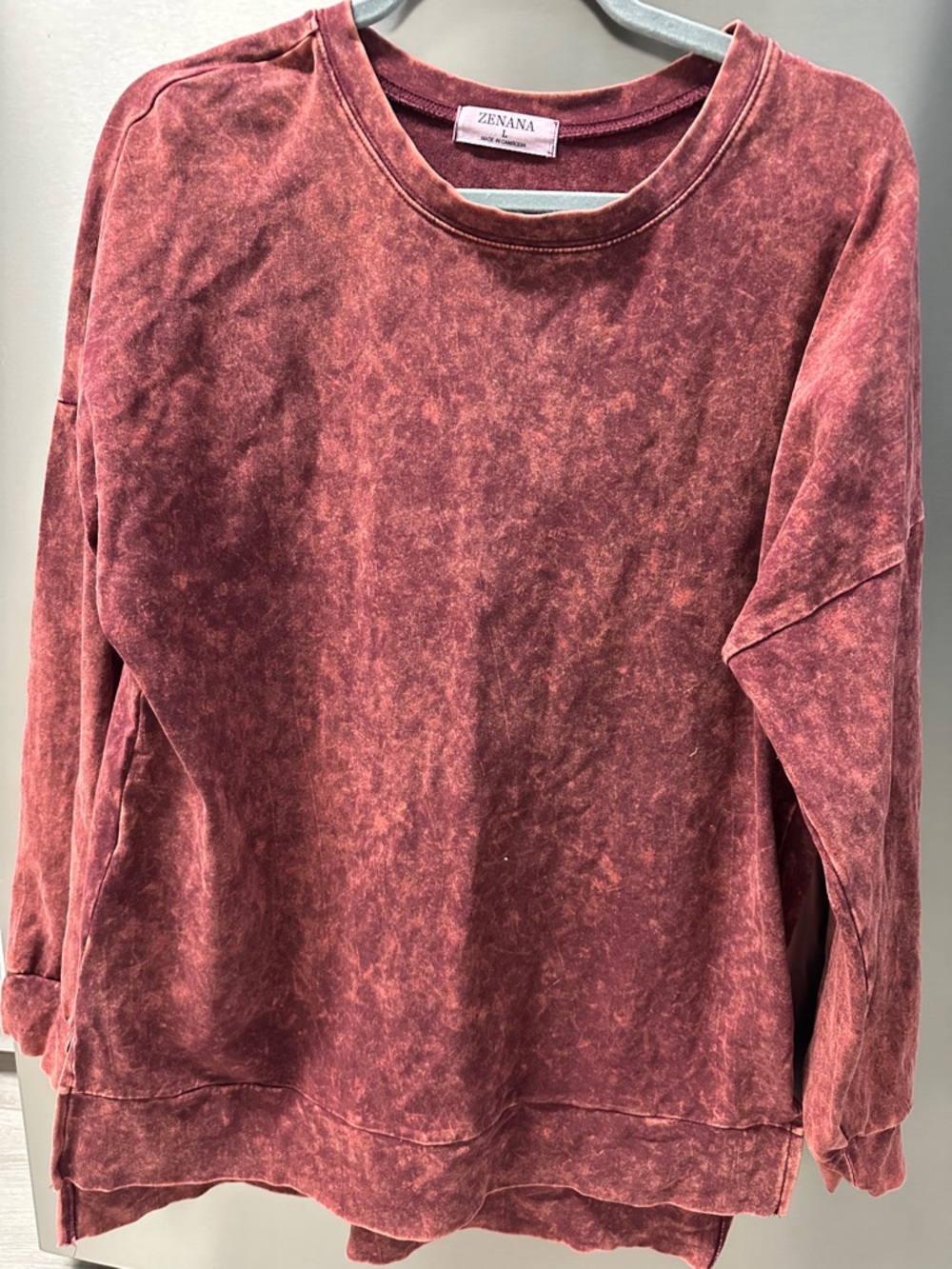 ZENANA Women's Mineral Wash Crewneck Sweatshirt - Vintage Maroon